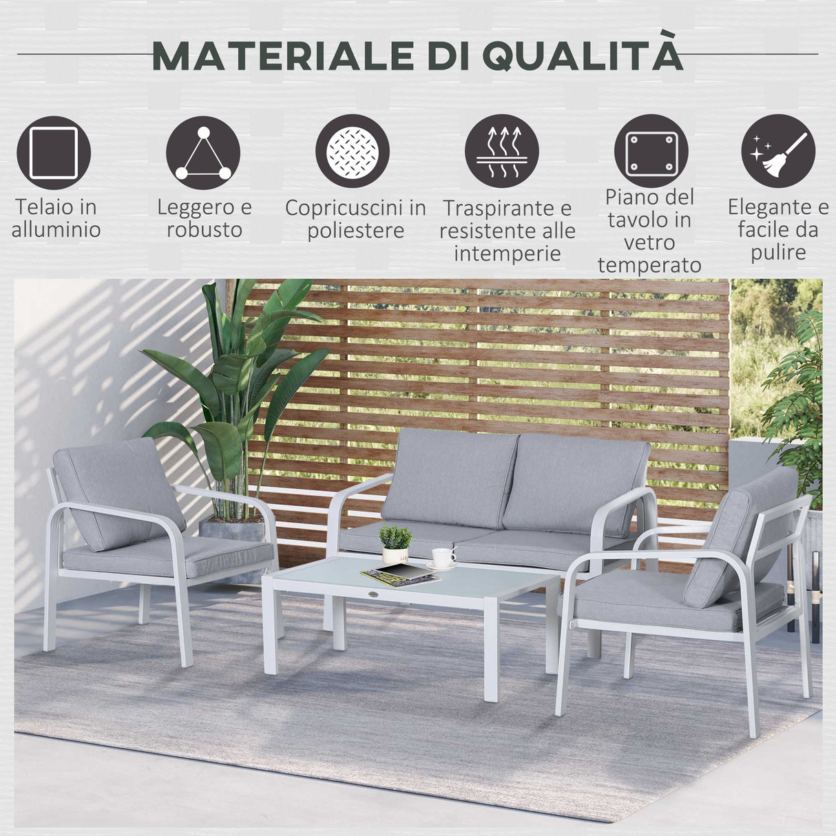 easycomfort easycomfort set mobili da giardino 4 pezzi con 2 sedie 1 divano a 2 posti e 1 tavolino da caffe