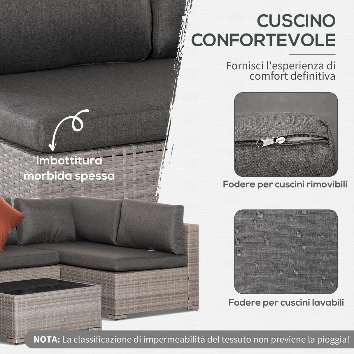 easycomfort easycomfort set mobili da giardino 4 pezzi in rattan pe salotto da esterno con 3 divani e 1 tavolino da caffe cuscini rimovibili e lavabili grigio