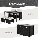 easycomfort easycomfort set mobili da giardino rattan 5 pezzi tavolo 2 sedie 2 poggiapiedi con cuscini combinabili a rettangolo nero