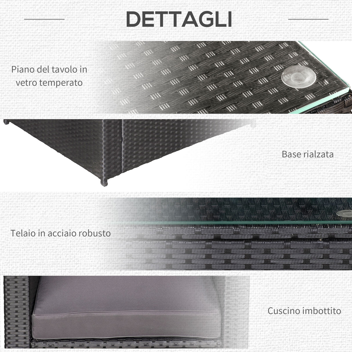 easycomfort easycomfort set mobili da giardino rattan pe da 3 pezzi 2 poltrone da esterno tavolino e cuscini nero