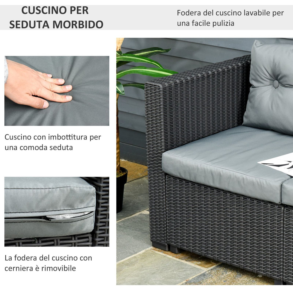 easycomfort easycomfort set mobili da giardino rattan pe divano 3 posti e poggiapieditavolino ean 8055776913865