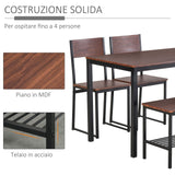 easycomfort easycomfort set tavolo con panca 2 posti e 2 sedie stile industriale in legno e metallo per soggiorno e cucina nero e marrone ean 8055776914534