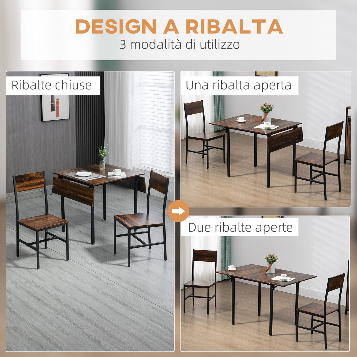 easycomfort easycomfort set tavolo e sedie 3 pezzi in truciolato e acciaio tavolo da pranzo pieghevole e 2 sedie moderne
