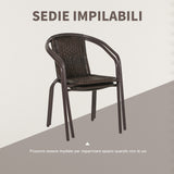 easycomfort easycomfort set tavolo in vetro e 2 sedie da giardino in acciaio e rattan pe marrone