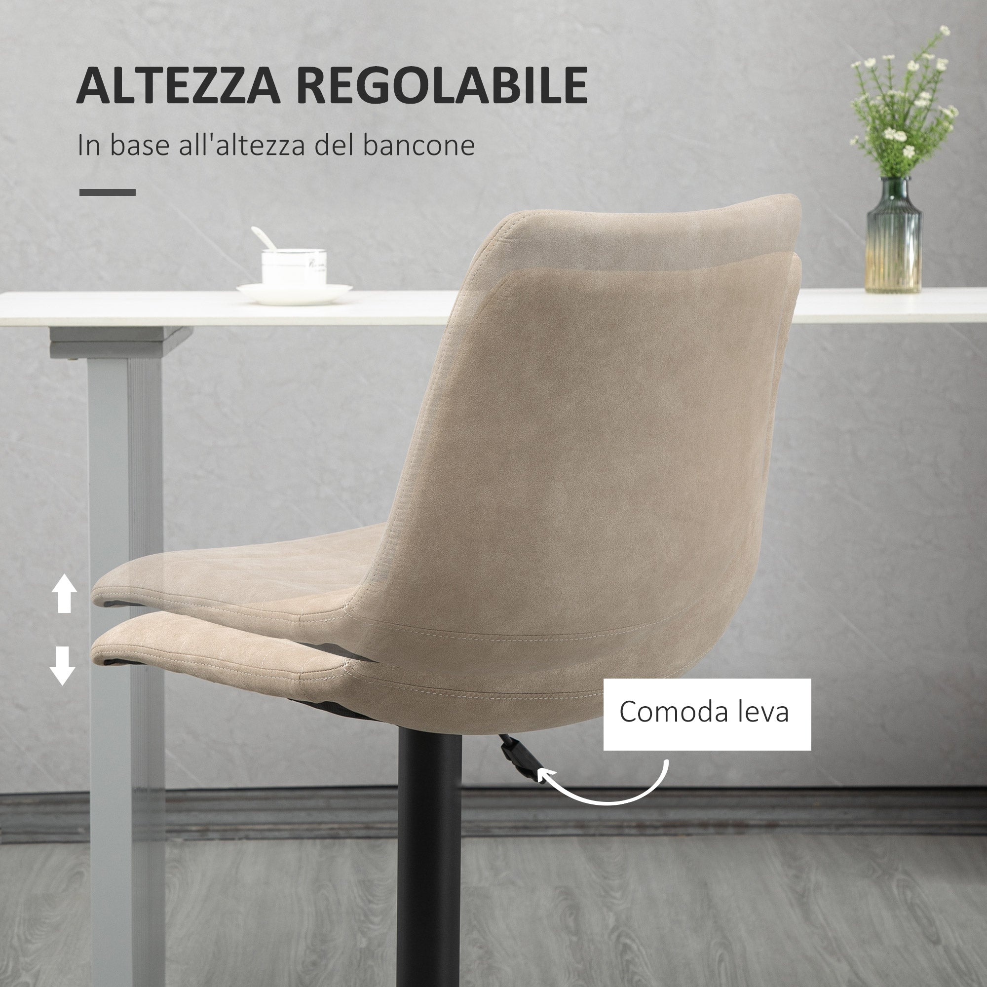 EASYCOMFORT Sgabelli da Bar Set 2 Pezzi ad Altezza Regolabile, in Acciaio e  Poliestere, 47.5x57.5x95-116 cm, Marrone