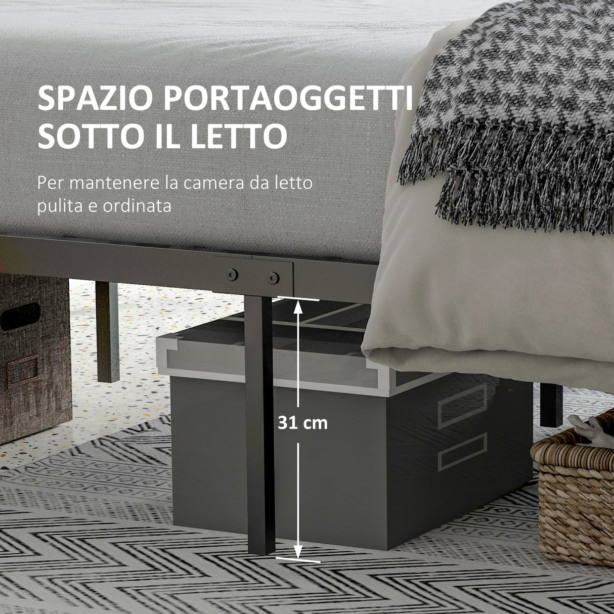 easycomfort easycomfort struttura letto in truciolato con testiera e pediera supporto a doghe e contenitore 149x207x104cm marrone