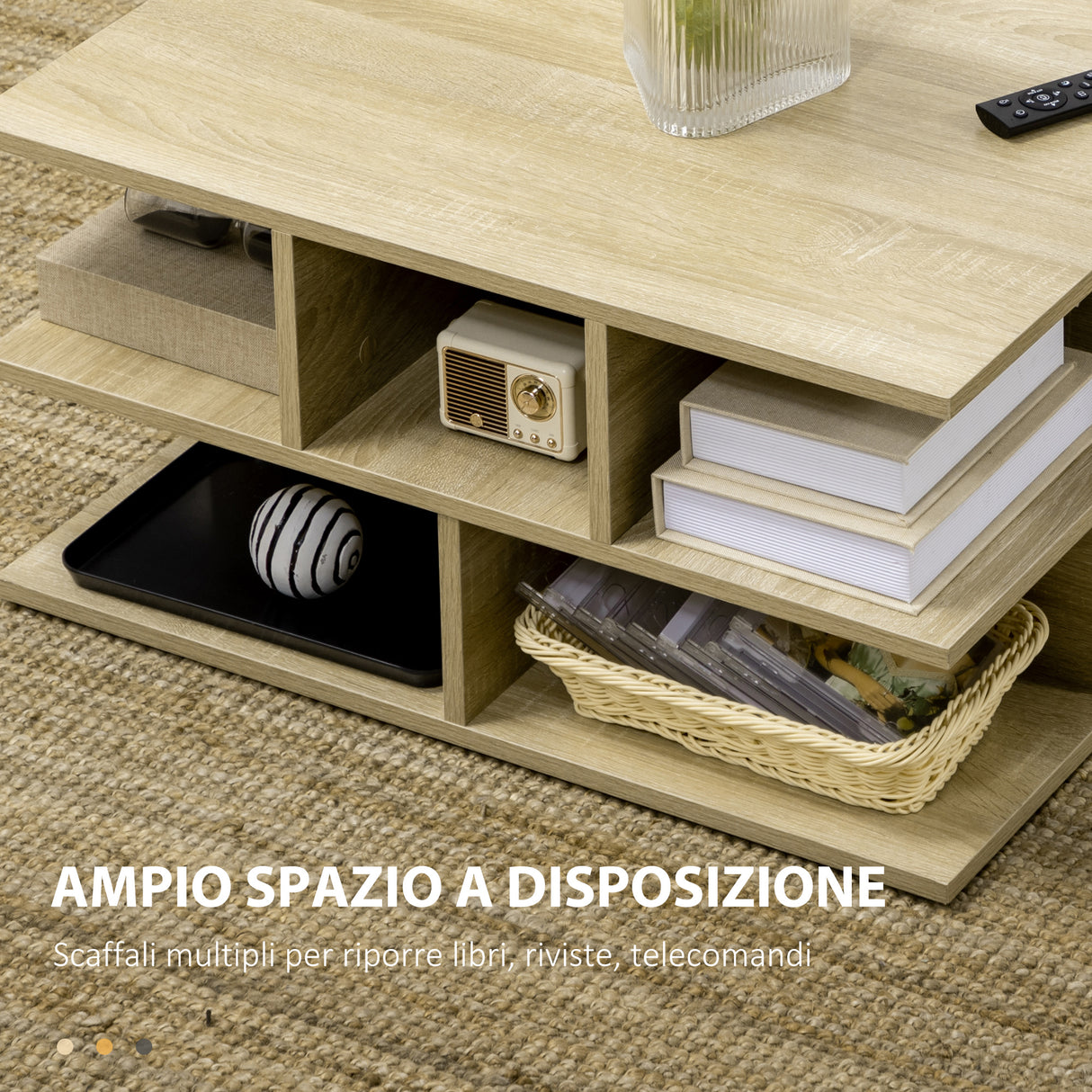 easycomfort easycomfort tavolino basso da salotto a 2 livelli in truciolato con ripiani aperti 70x70x36 5 cm color legno