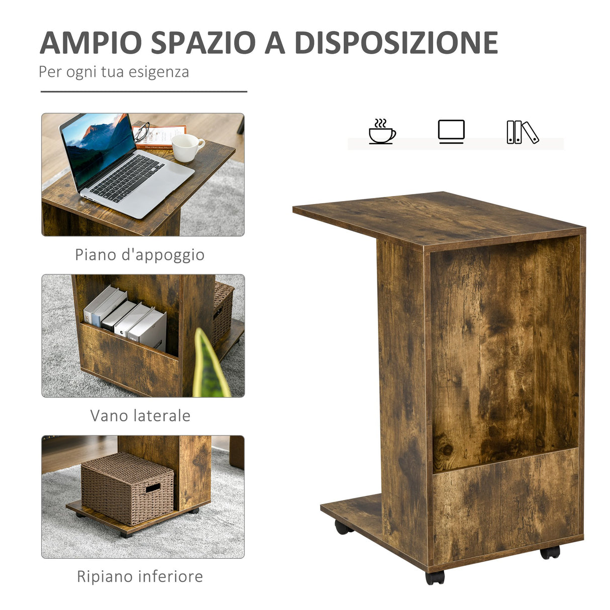 easycomfort easycomfort tavolino con mensola e vano laterale in legno marrone