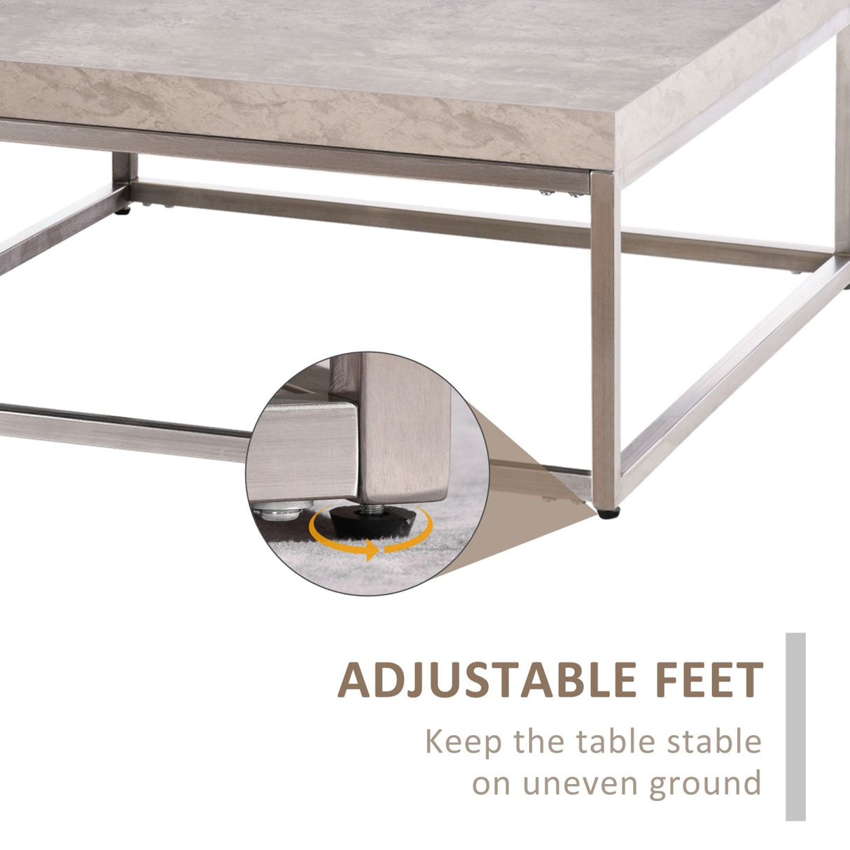 easycomfort easycomfort tavolino da caffe basso effetto cemento stile industriale in acciaio e mdf 80x80x34cm grigio