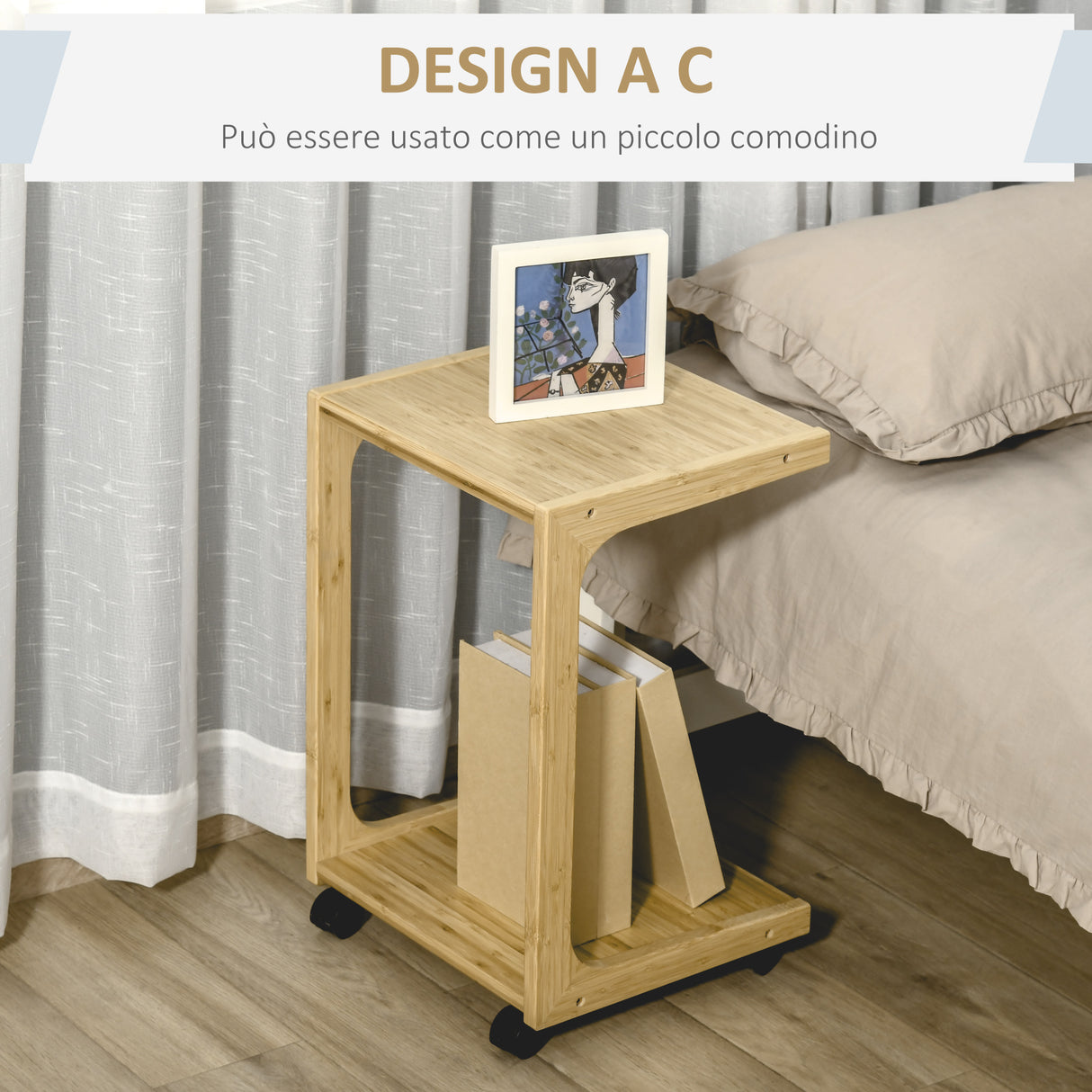 easycomfort easycomfort tavolino da divano e salotto a 4 ruote struttura salvaspazio in bambu 39x35 5x59cm