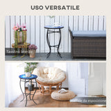 easycomfort easycomfort tavolino da giardino rotondo a mosaico in metallo con piano in ceramica 35 5x53 5cm