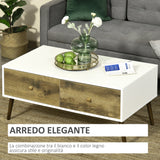 easycomfort easycomfort tavolino da salotto in stile nordico con 4 cassetti 100x53 3x45cm bianco e color legno