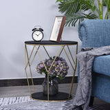 easycomfort easycomfort tavolino rotondo design geometrico in metallo e mdf nero e dorato ean 8054111844253