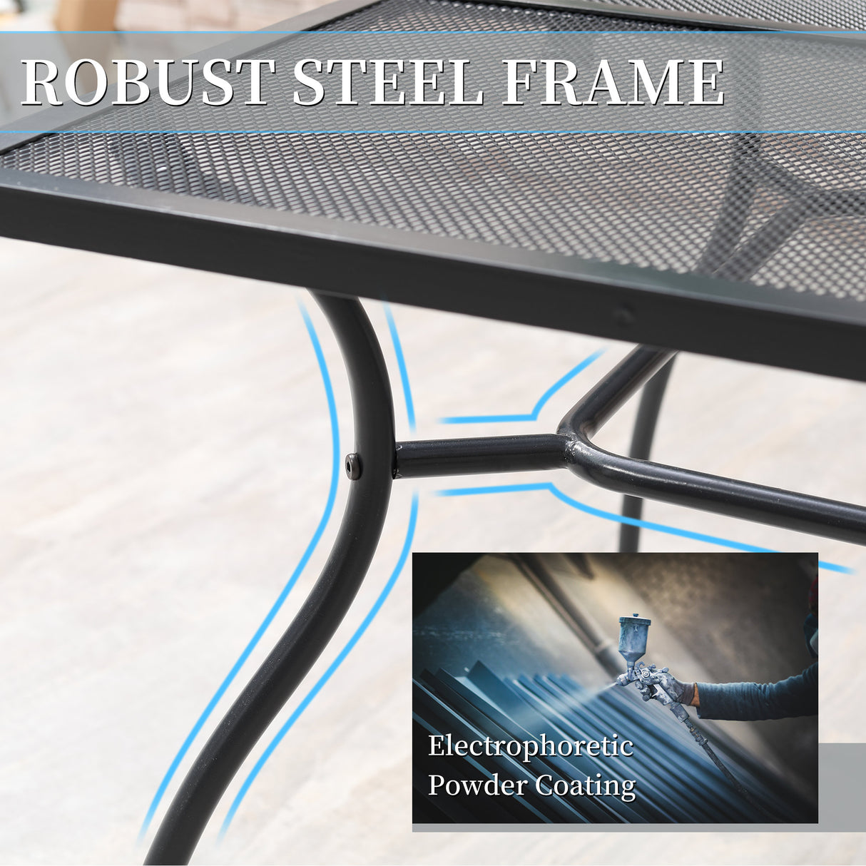 easycomfort easycomfort tavolo da giardino rettangolare con piano dappoggio a rete 150x90x73cm nero