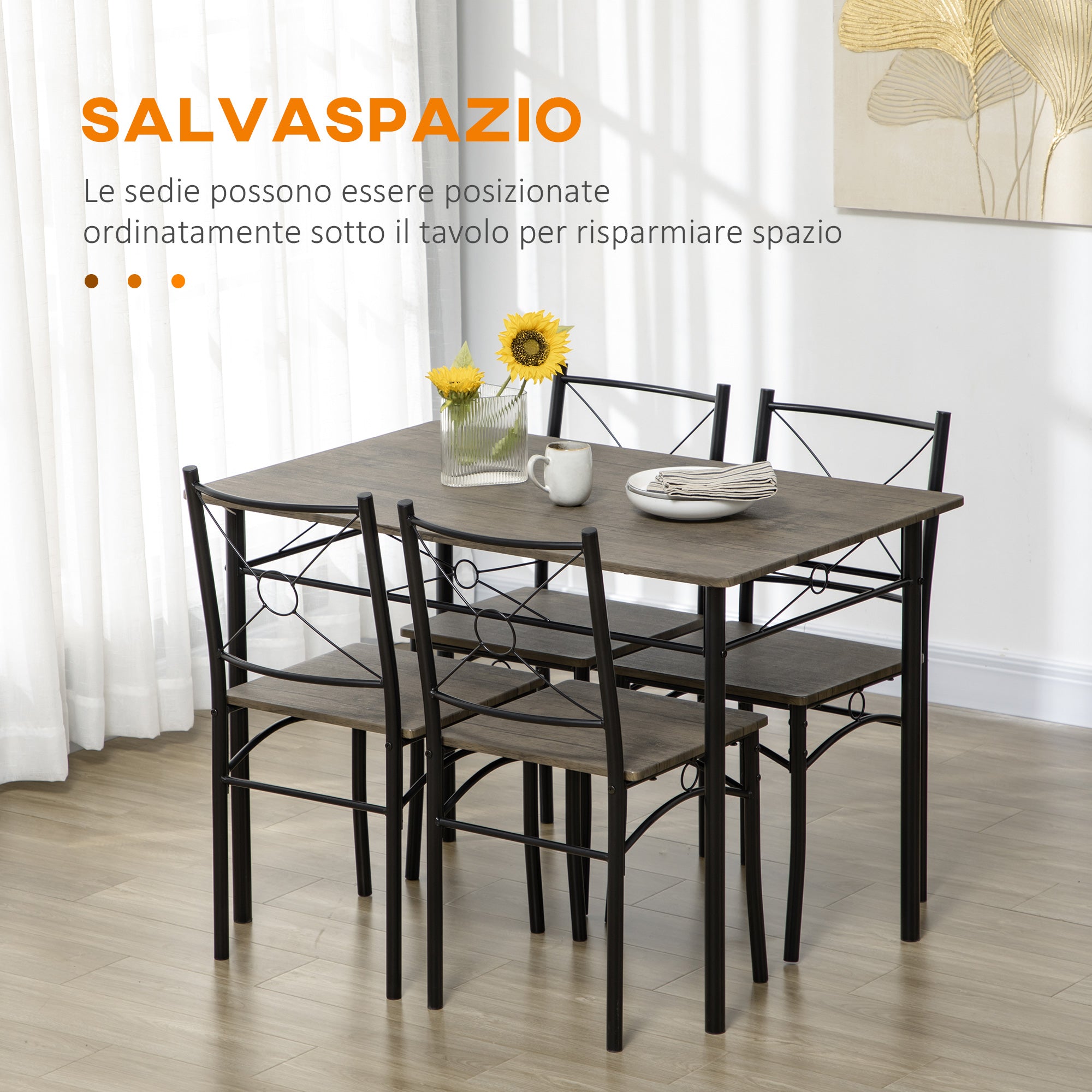 EASYCOMFORT Tavolo da Pranzo con 4 Sedie, Set 5 Pezzi in MDF e Metallo per  Sala da Pranzo, Cucina, Soggiorno e Bar