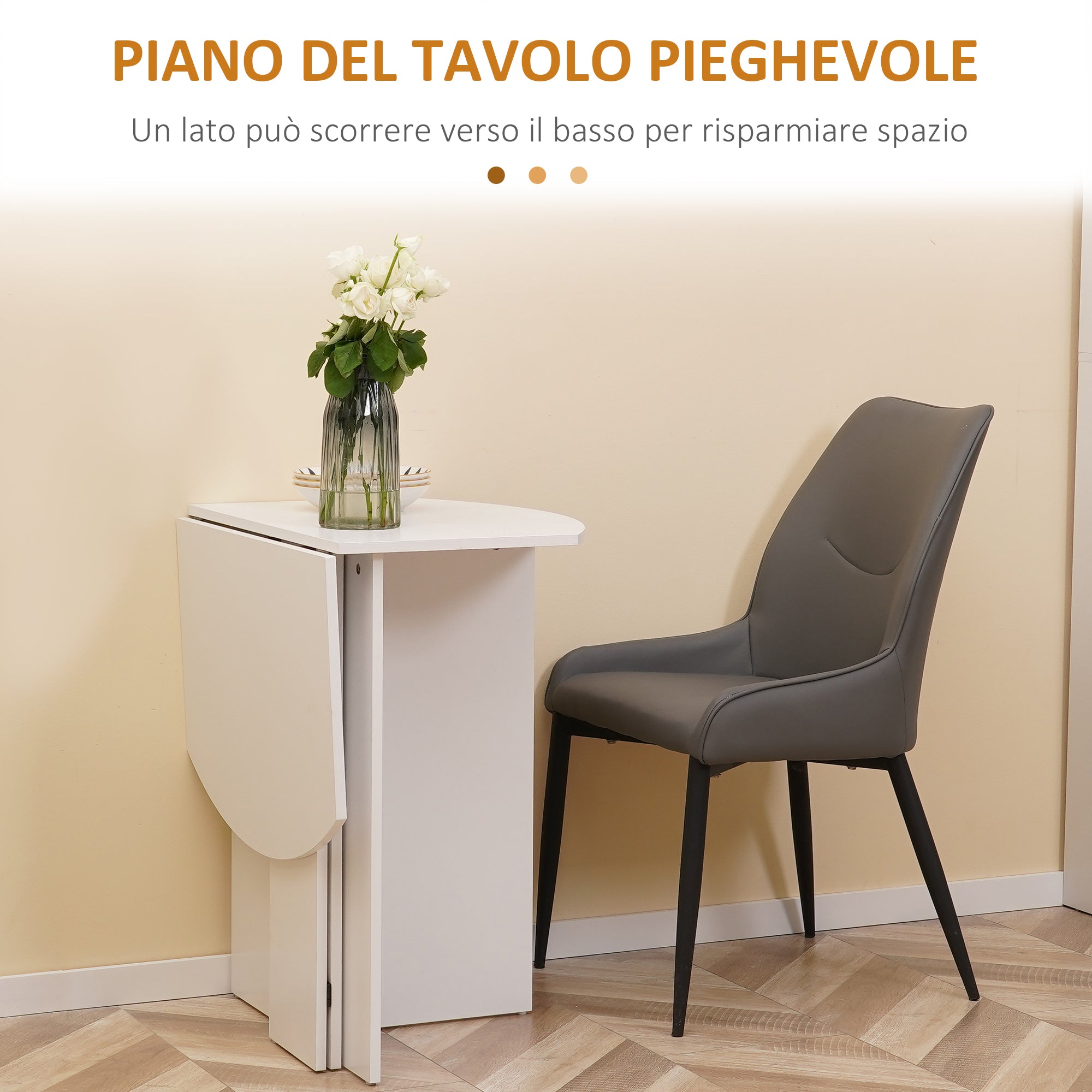 EASYCOMFORT Tavolo da Pranzo Pieghevole Salvaspazio in Legno, 90x60x74cm,  Bianco