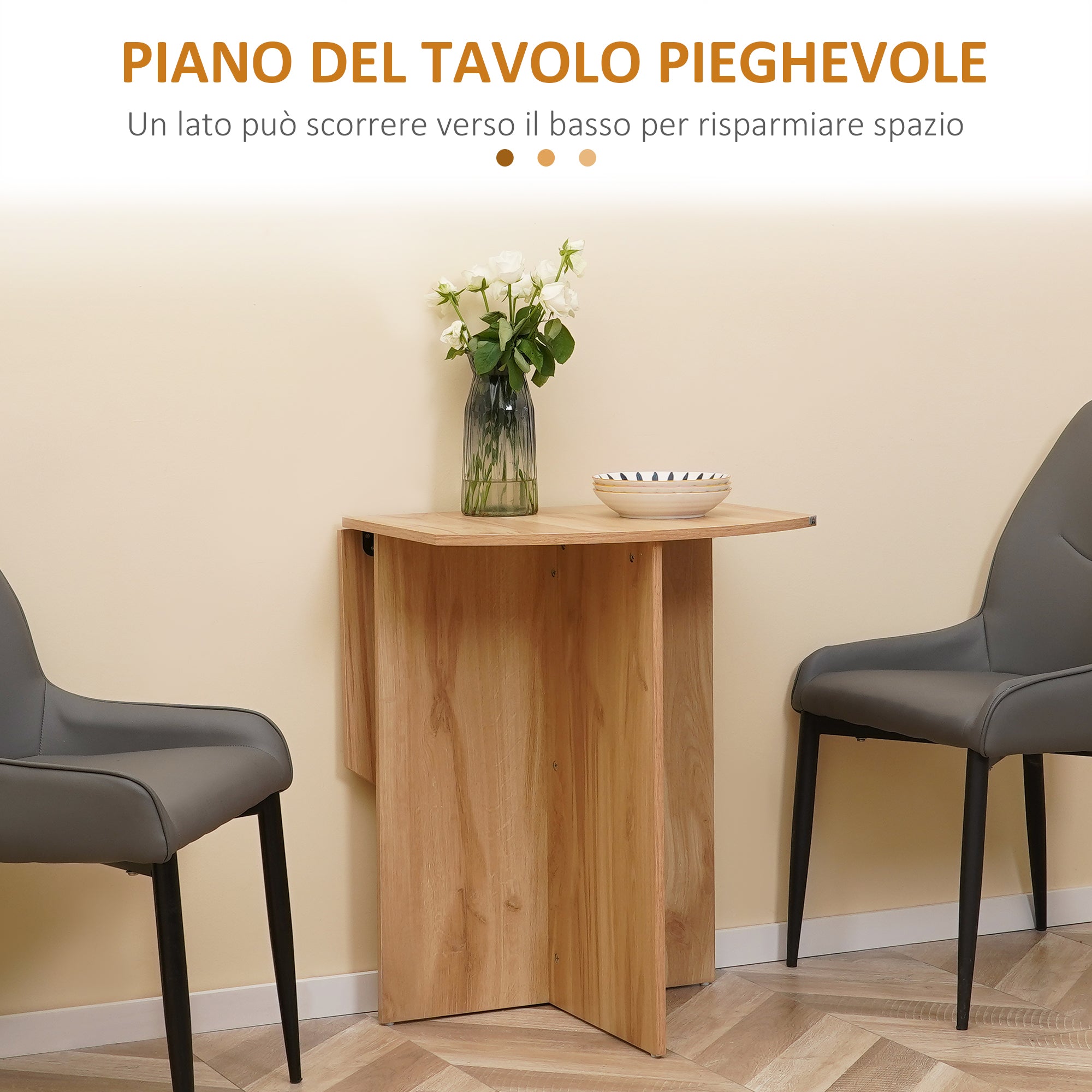 EASYCOMFORT Tavolo da Pranzo Pieghevole Salvaspazio in Legno, 90x60x74cm,  Quercia