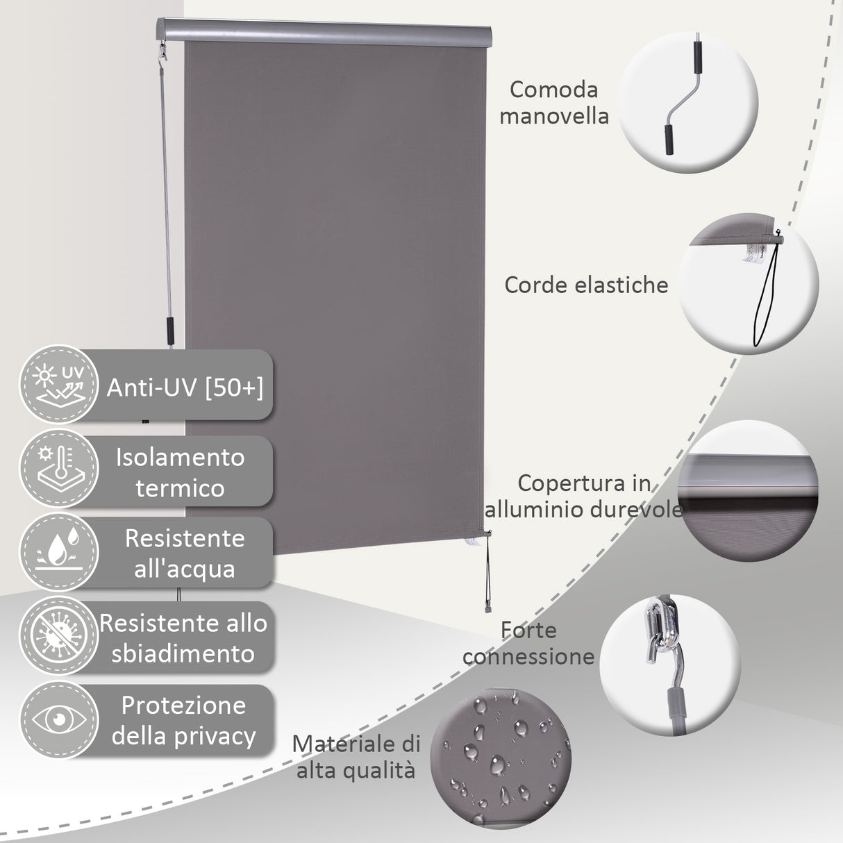 easycomfort easycomfort tenda avvolgibile parasole con manovella installazione a muro o soffitto 120x200cm grigio