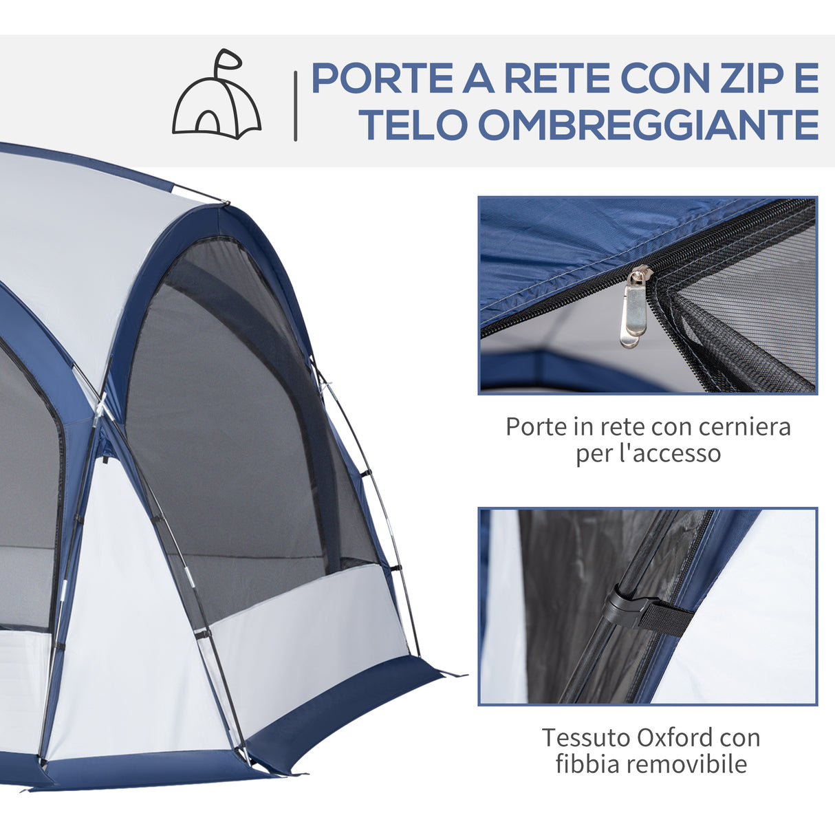 easycomfort easycomfort tenda da campeggio 6 8 persone 4 porte a cerniera borsa e gancio 350x350x230cm bianca e blu