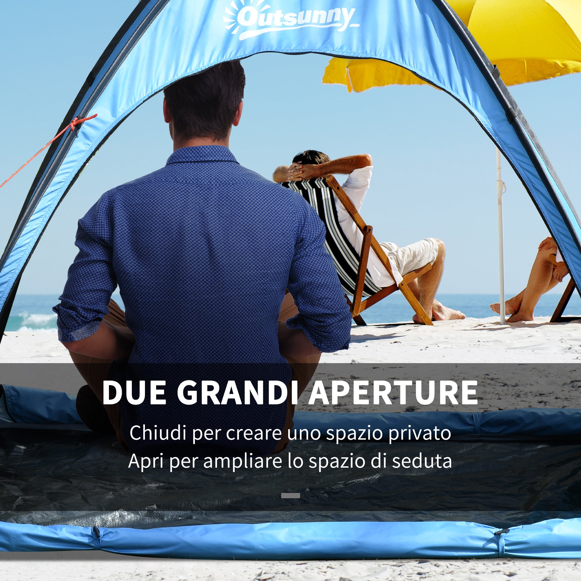 EASYCOMFORT Tenda da Spiaggia per 2-3 Persone in Poliestere, PE e Acciaio  con Tasche Portaoggetti, 150x115x110 cm