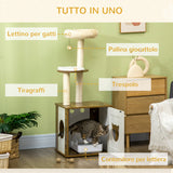 easycomfort easycomfort tiragraffi per gatti con mobile porta lettiera posatoi e pallina da gioco 49x46x131 5 cm marrone