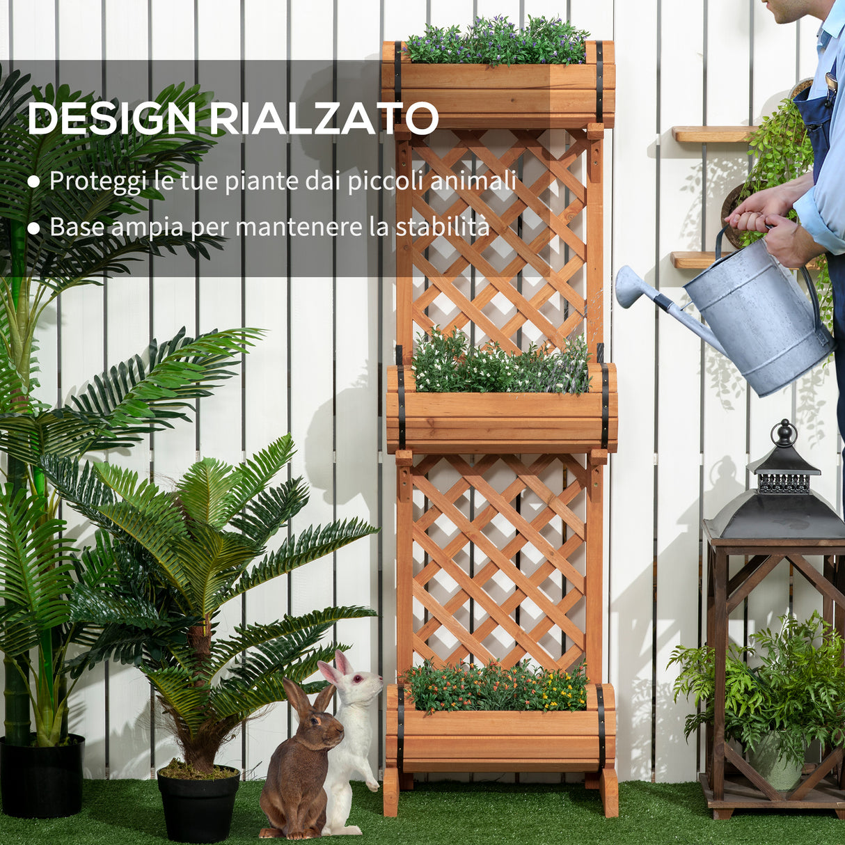 easycomfort easycomfort 3 fioriere da esterno a mezza botte in legno di abete marrone con grigliato per rampicanti 45x35x150 cm