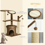 easycomfort easycomfort albero tiragraffi per gatti con pali in corda sisal casetta e cuscino rivestimento in peluche altezza 87cm caffe