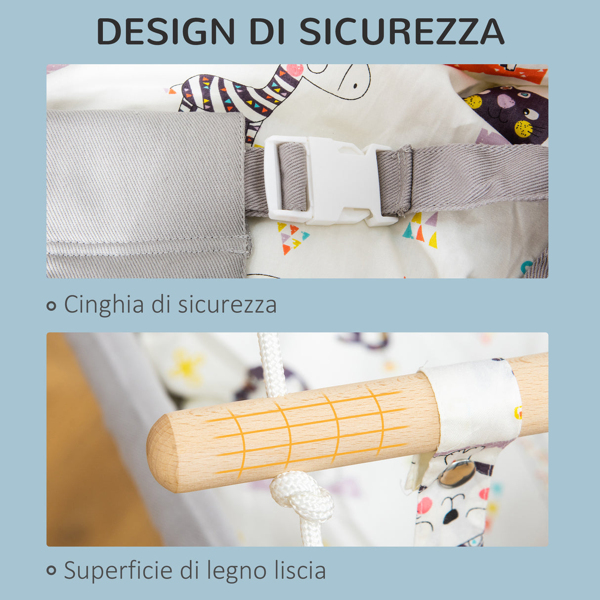 easycomfort easycomfort altalena per bambini 6 36 mesi in legno e cotone 70x45x160cm grigio