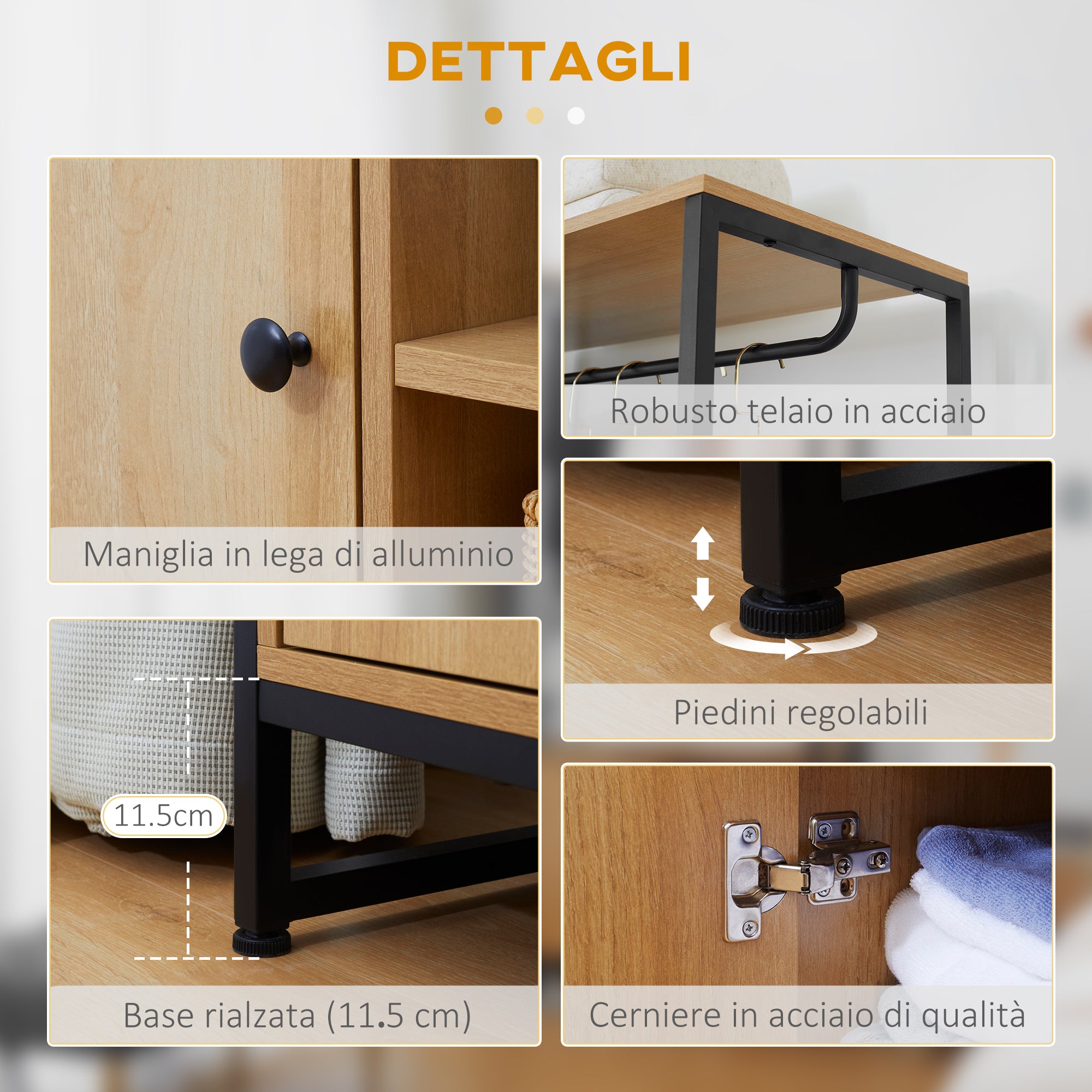 EASYCOMFORT Appendiabiti da Terra in Legno e Acciaio con Mensole e Gruccia  per Abiti, 46x35x152cm, Nero