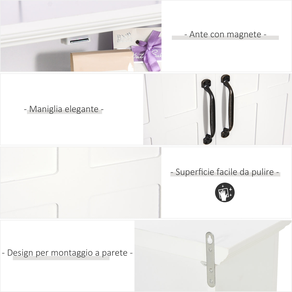 easycomfort easycomfort armadietto 2 ripiani montabile a parete da parete cucina bagno legno 60x198x58cm bianco ean 8054111844352