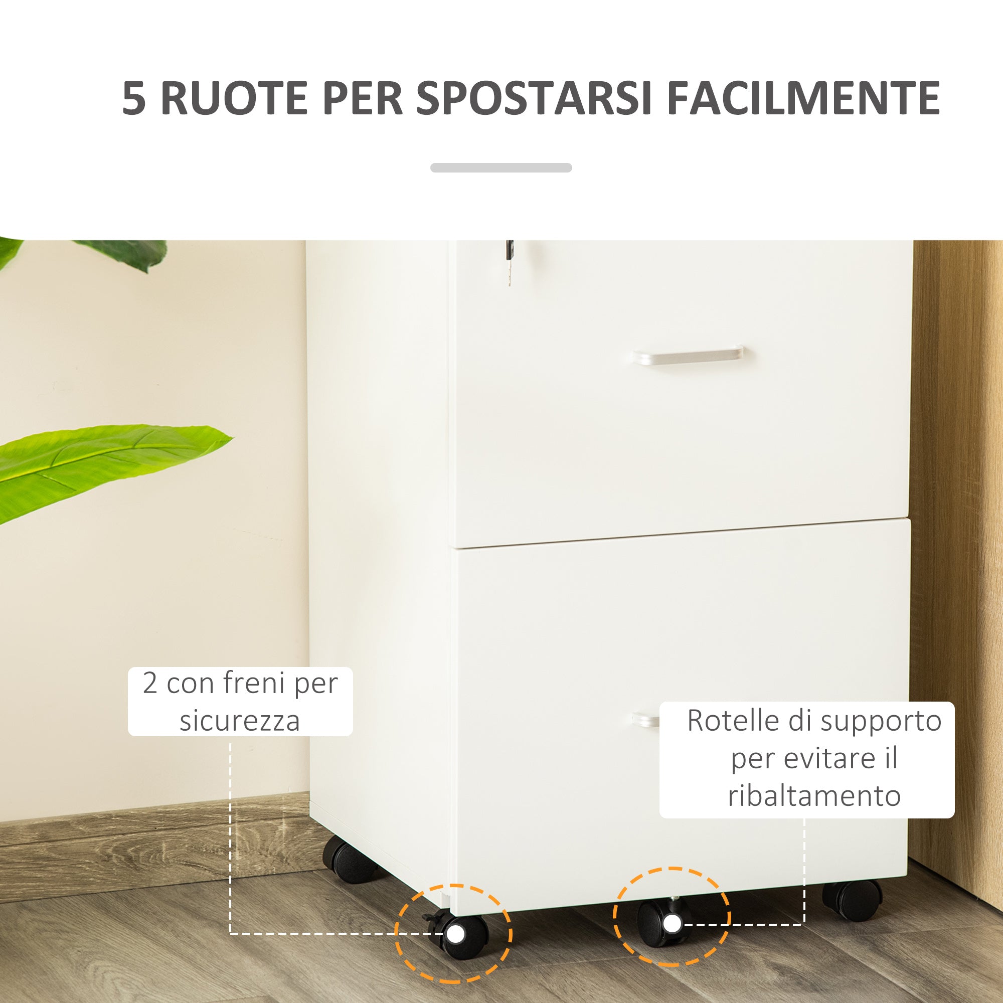 EASYCOMFORT Cassettiera da Ufficio in acciaio con Ruote, 2