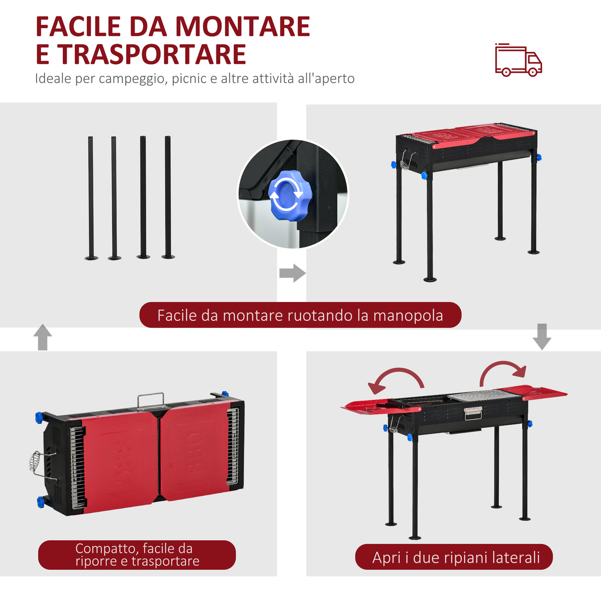 easycomfort easycomfort barbecue a carbone portatile altezza regolabile con griglia e teglia 120x31x60 70cm