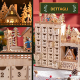 easycomfort easycomfort calendario avvento di natale rettangolare con motivi a tema e 12 luci a led 22x9x30 cm in compensato arancione