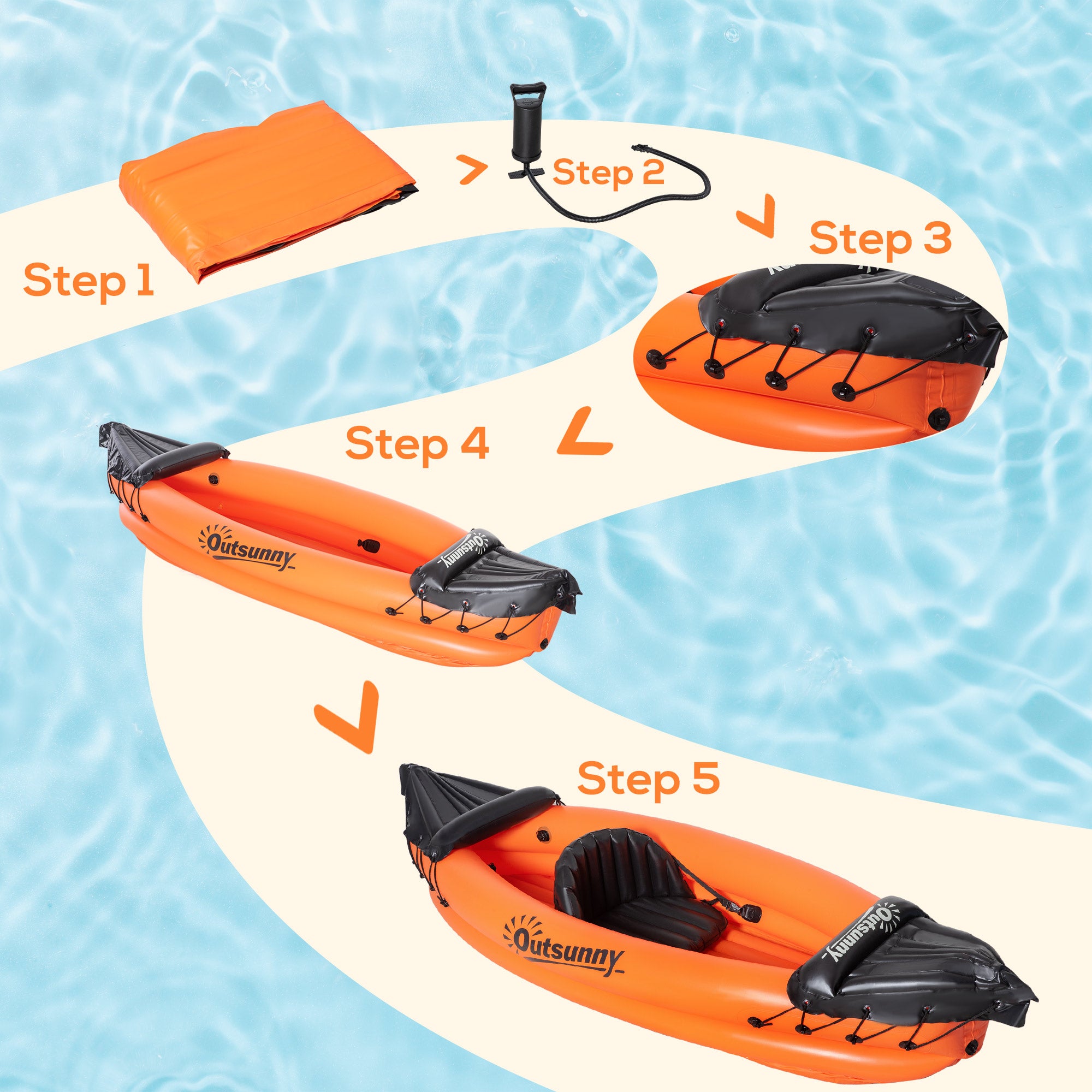 EASYCOMFORT Canoa Gonfiabile 2 Posti in PVC con 2 Remi in Alluminio e  Accessori, Arancione
