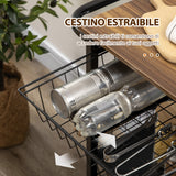 easycomfort easycomfort carrello da cucina a 3 livelli con 2 ruote cesto estraibile e vassoio 75x43 5x91 cm color legno e nero