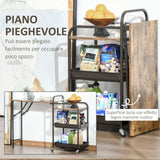 easycomfort easycomfort carrello da cucina con ripiano pieghevole e ruote marrone