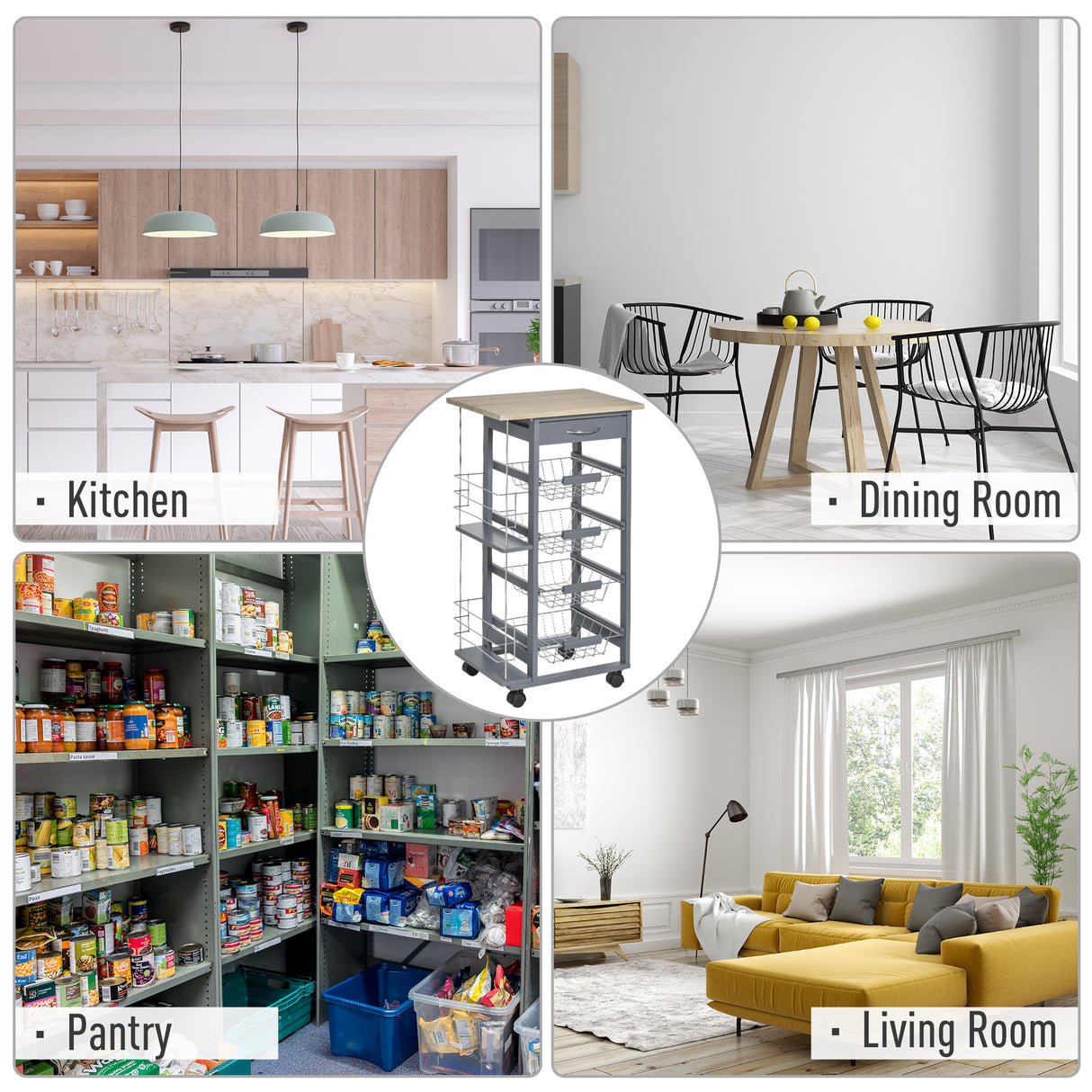 easycomfort easycomfort carrello da cucina in grigio scuro con 1 cassetto e 4 cestelli metallici