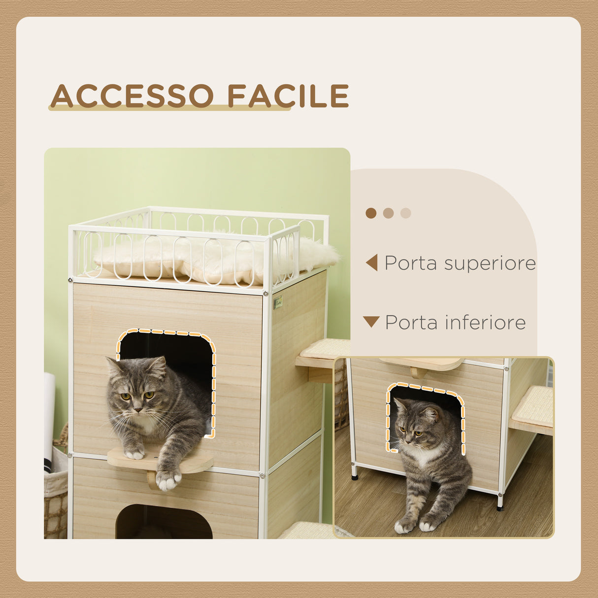 easycomfort easycomfort casetta per gatti a 3 piani con tiragraffi e superficie recintata 40x40x84 cm color legno e bianco