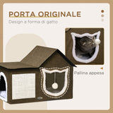 easycomfort easycomfort casetta per gatti con 2 porte pallina da gioco cuscino e tappetino tiragraffi 65x41x45 5 cm