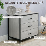 easycomfort easycomfort cassettiera con 3 cassetti in legno e acciaio per camera e soggiorno 80x48x78cm grigio chiaro
