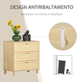 easycomfort easycomfort cassettiera con 3 cassetti in rattan color legno naturale 80x40x80cm