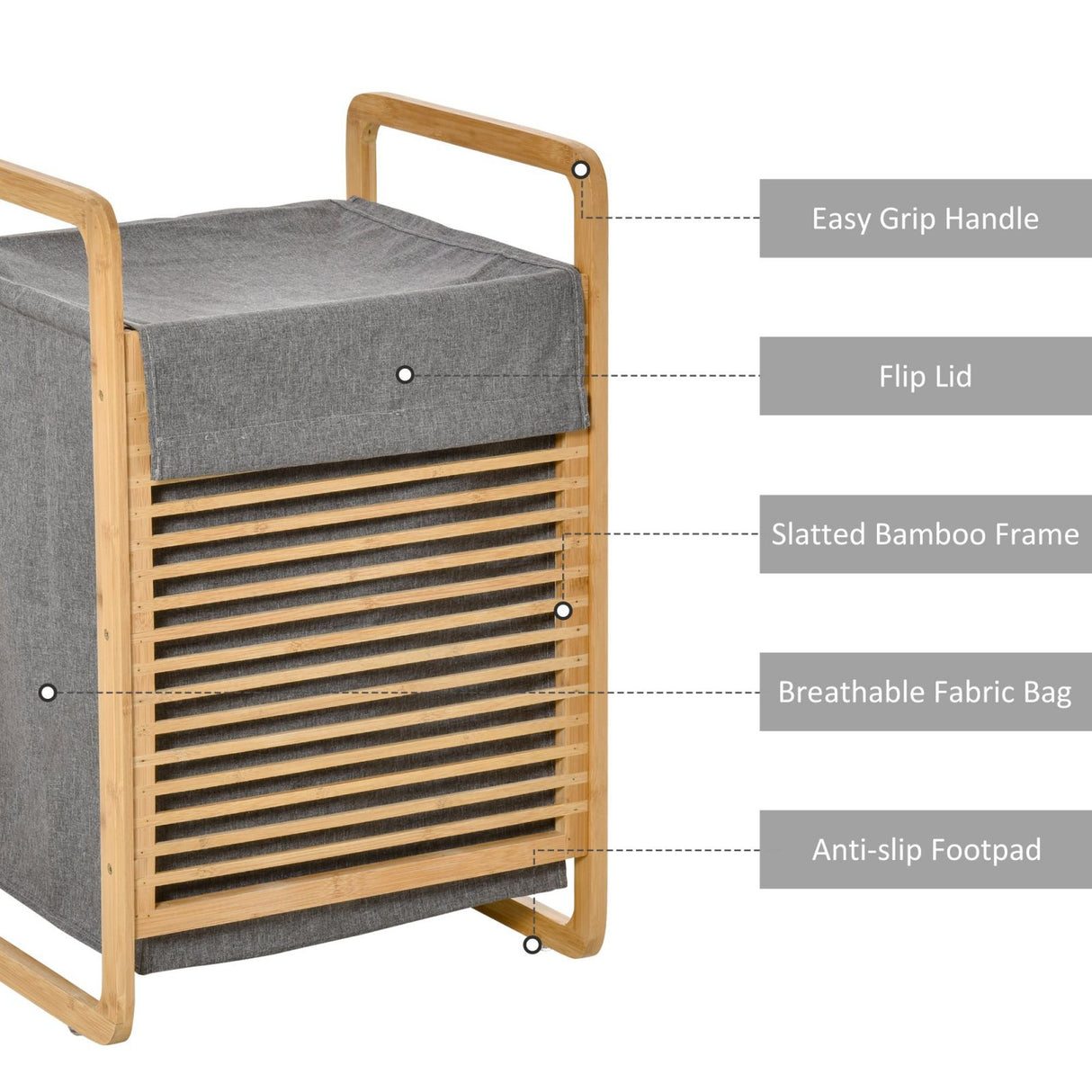 easycomfort easycomfort cesto portabiancheria con sacco rimovibile per il bagno in bambu e tessuto grigio