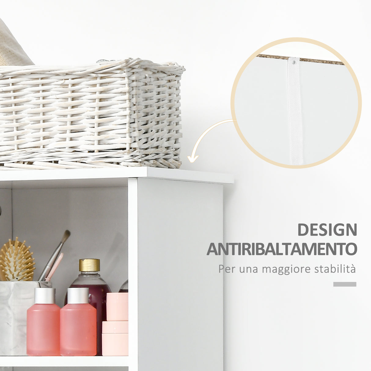 easycomfort easycomfort colonna bagno salvaspazio con 3 vani aperti e armadietto in legno 33 5x29x169cm bianco e marrone chiaro