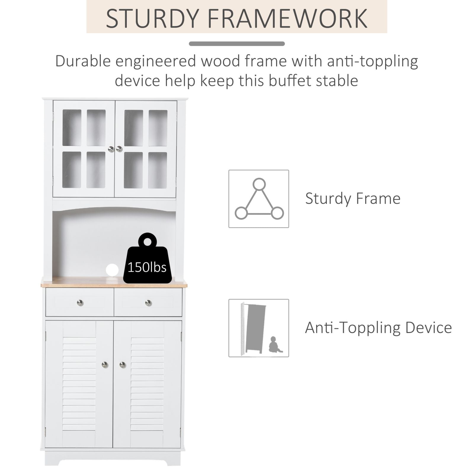 EASYCOMFORT Credenza Alta per Cucina, Mobile Buffet in Legno Bianco,  Armadio Dispensa in Stile Classico, Bianco, 68x39.5x170cm