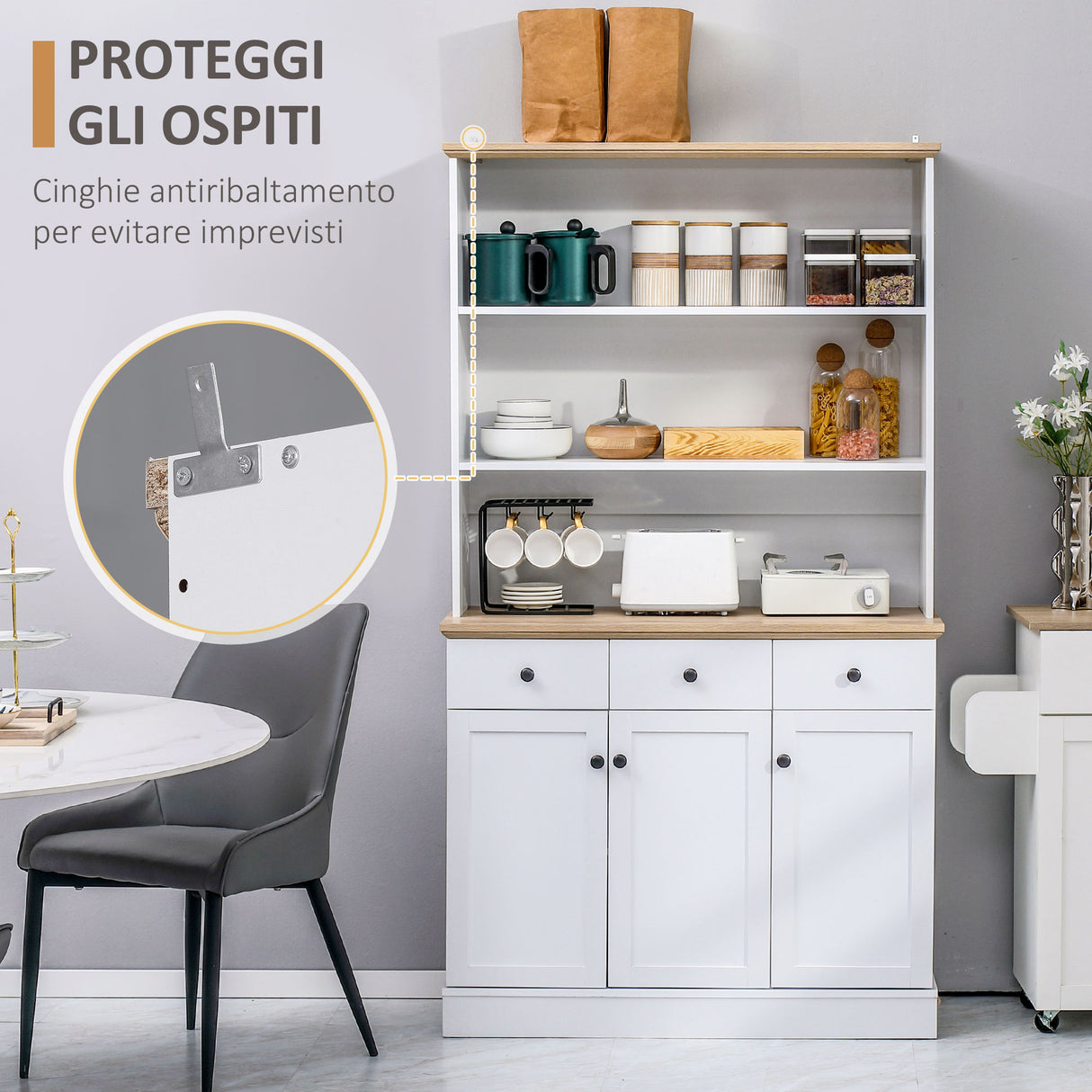 easycomfort easycomfort credenza da cucina in legno bianco con 3 ripiani 3 cassetti e 2 armadietti 101x39x180 5 cm