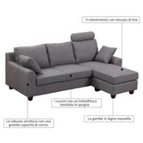 easycomfort easycomfort divano a 3 posti con poggiapiedi e cuscini in tessuto grigio scuro 194x80x86cm ean 8055776915630