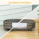 easycomfort easycomfort divano per cani di taglia piccola e media divano rialzato in rattan pe con cuscino impermeabile in gommapiuma 74x42x21cm marrone e grigio