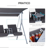 easycomfort easycomfort dondolo da giardino 2 posti separati con tavolino centrale e tetto regolabile in metallo 175x112x165cm grigio ean 8054144137643