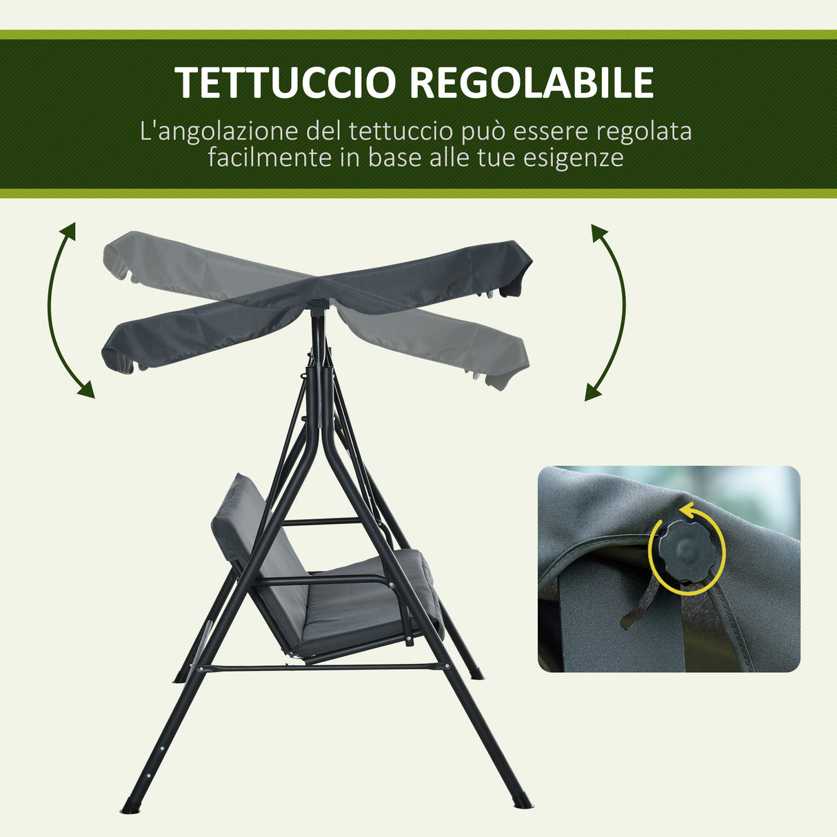 easycomfort easycomfort dondolo da giardino 3 posti con tettuccio parasole regolabile e cuscini 172lx120x153cm grigio