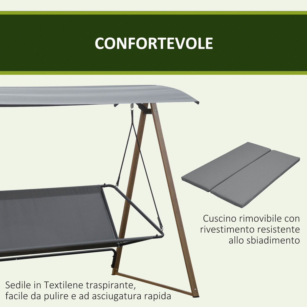 easycomfort easycomfort dondolo da giardino 3 posti con tettuccio regolabile in acciaio 224x133x173cm grigio